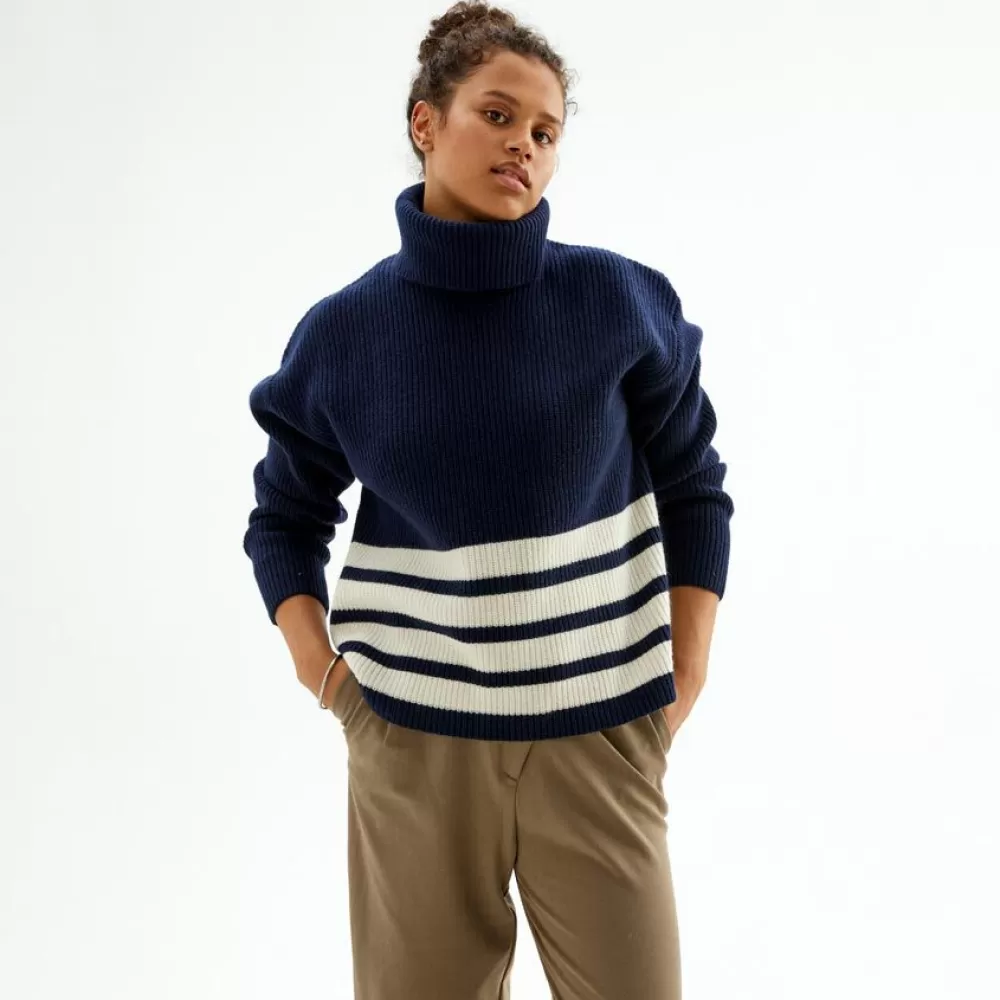 Pierre Robert Overdeler | Gensere-Genser Med Avtagbar Hals Blue/Ivory stripe