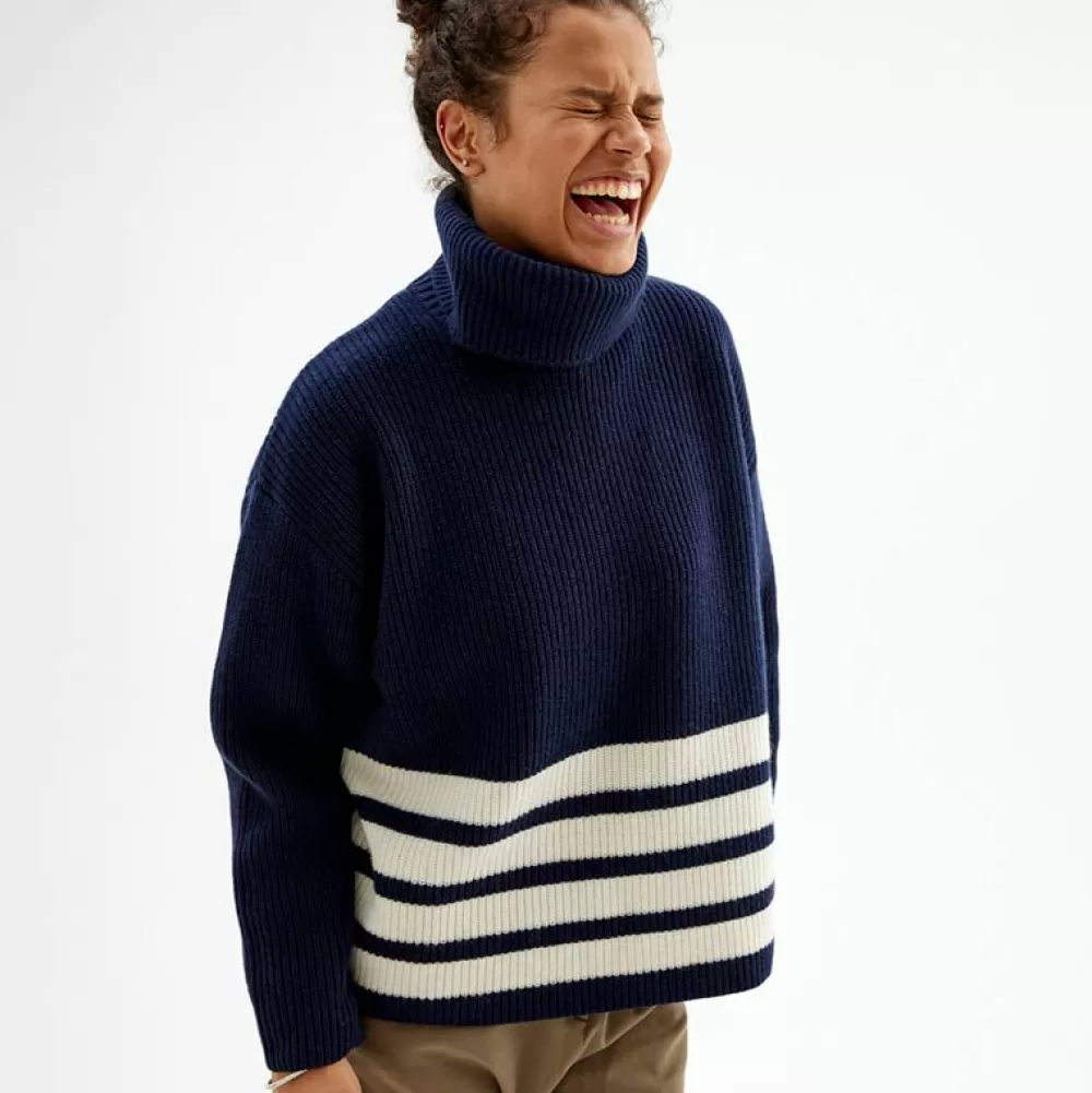 Pierre Robert Overdeler | Gensere-Genser Med Avtagbar Hals Blue/Ivory stripe