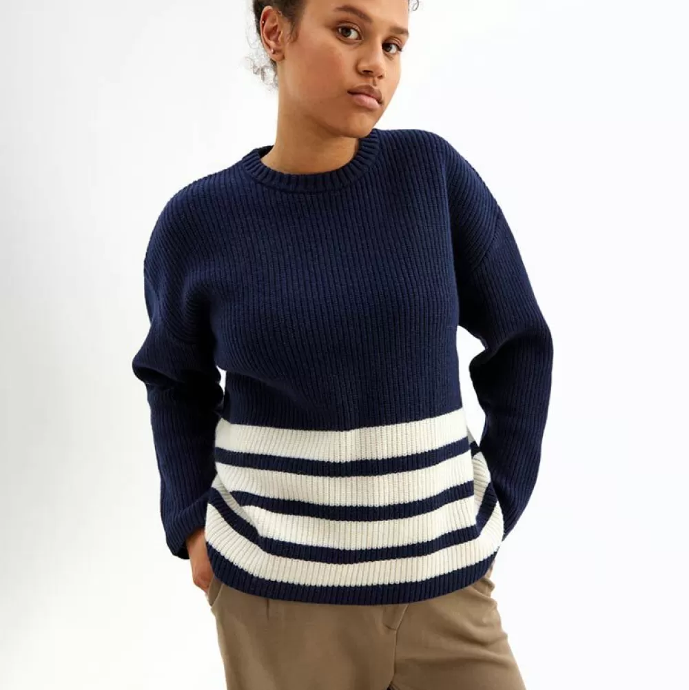 Pierre Robert Overdeler | Gensere-Genser Med Avtagbar Hals Blue/Ivory stripe