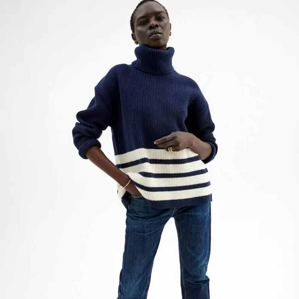 Pierre Robert Overdeler | Gensere-Genser Med Avtagbar Hals Blue/Ivory stripe