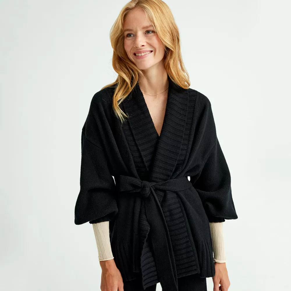 Pierre Robert Overdeler | Sommerull-Oversized Cardigan Merinoull Black