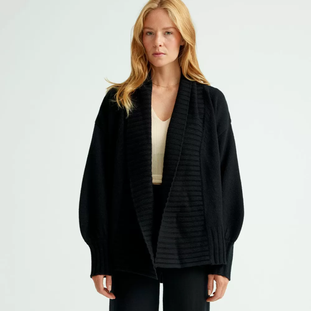 Pierre Robert Overdeler | Sommerull-Oversized Cardigan Merinoull Black